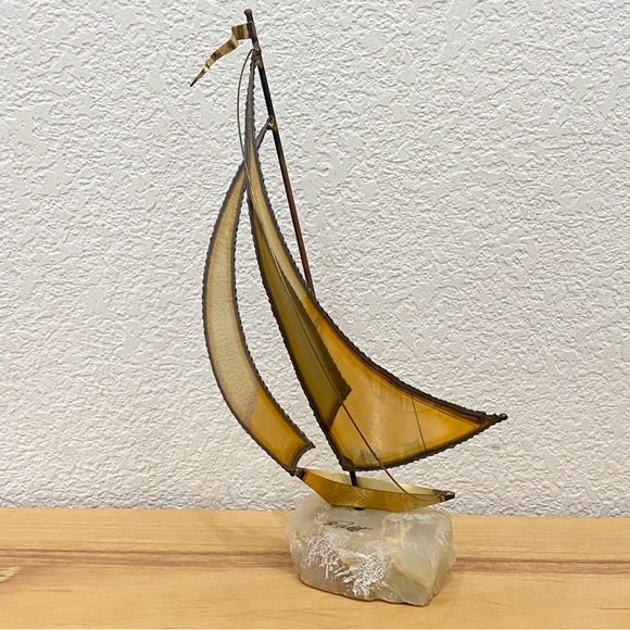 Vintage Demott Signed Brass Sculpture Sailboat Nautical Boat on Marble Base - Picture 3 of 15